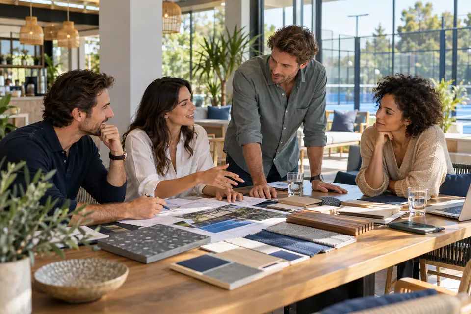 Illustrative scene of professionals working together on a shared project